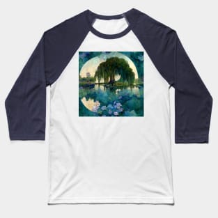 Beautiful Willow Tree Monet Impressionism Style Painting Full Moon Baseball T-Shirt